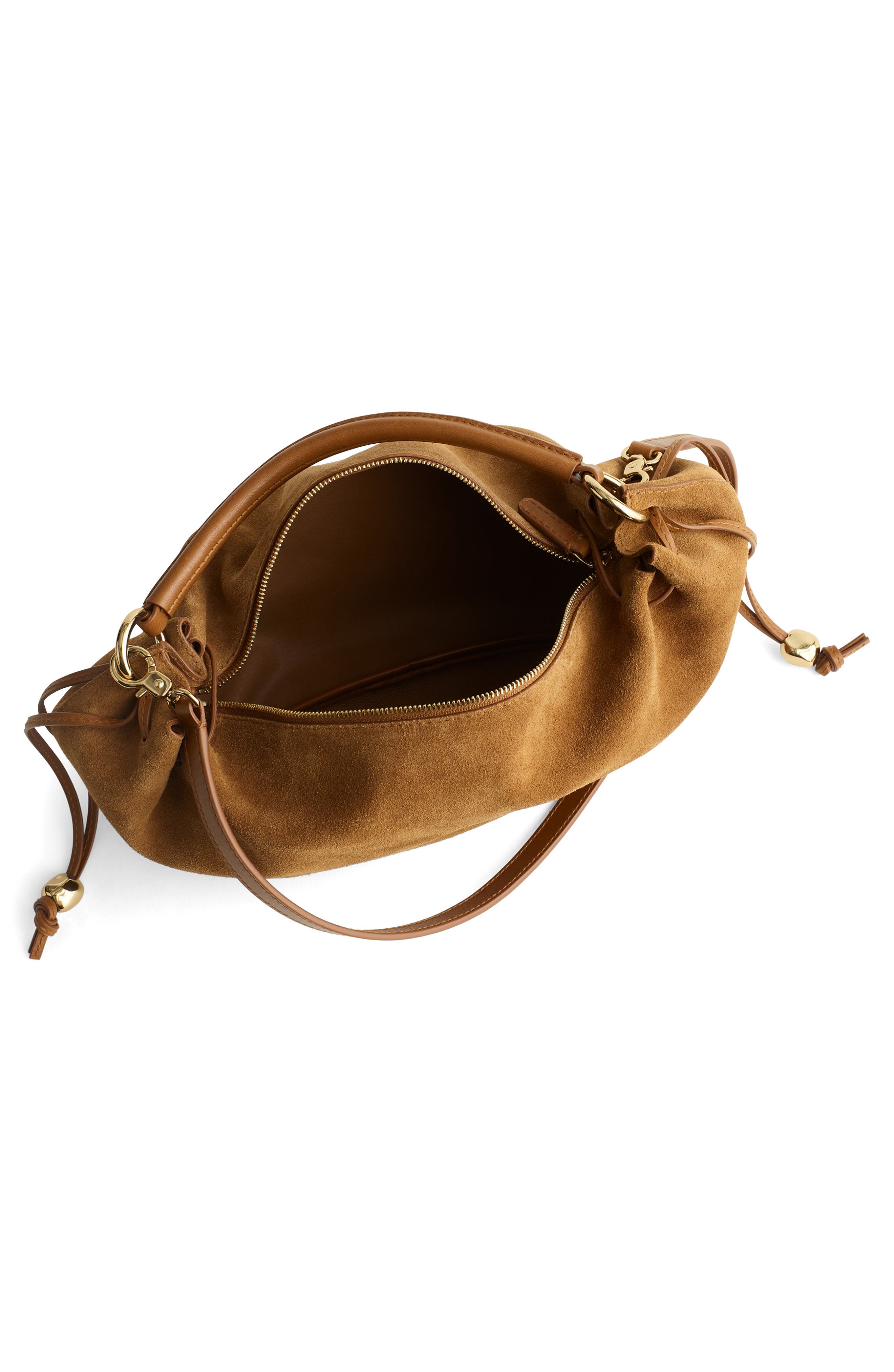 Madewell The Camren Gathered Suede Shoulder Bag, Alternate, color, Aged Cognac