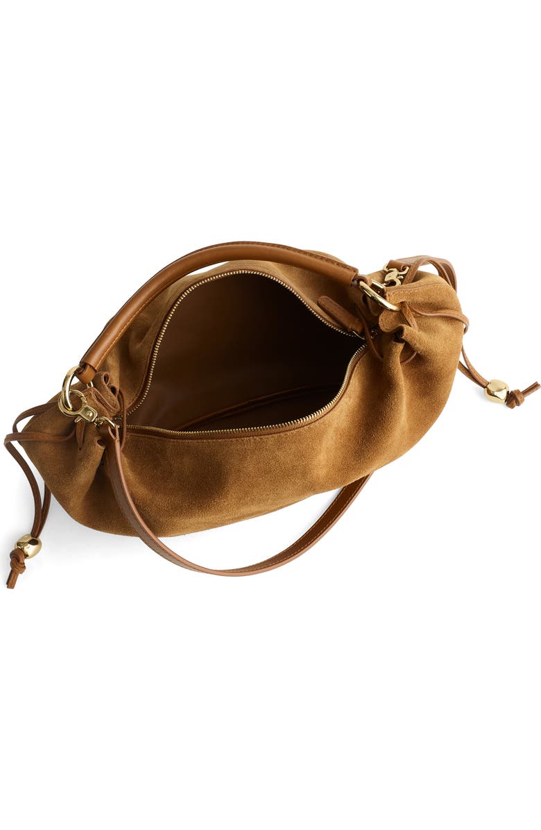 Madewell The Camren Gathered Suede Shoulder Bag, Alternate, color, Aged Cognac