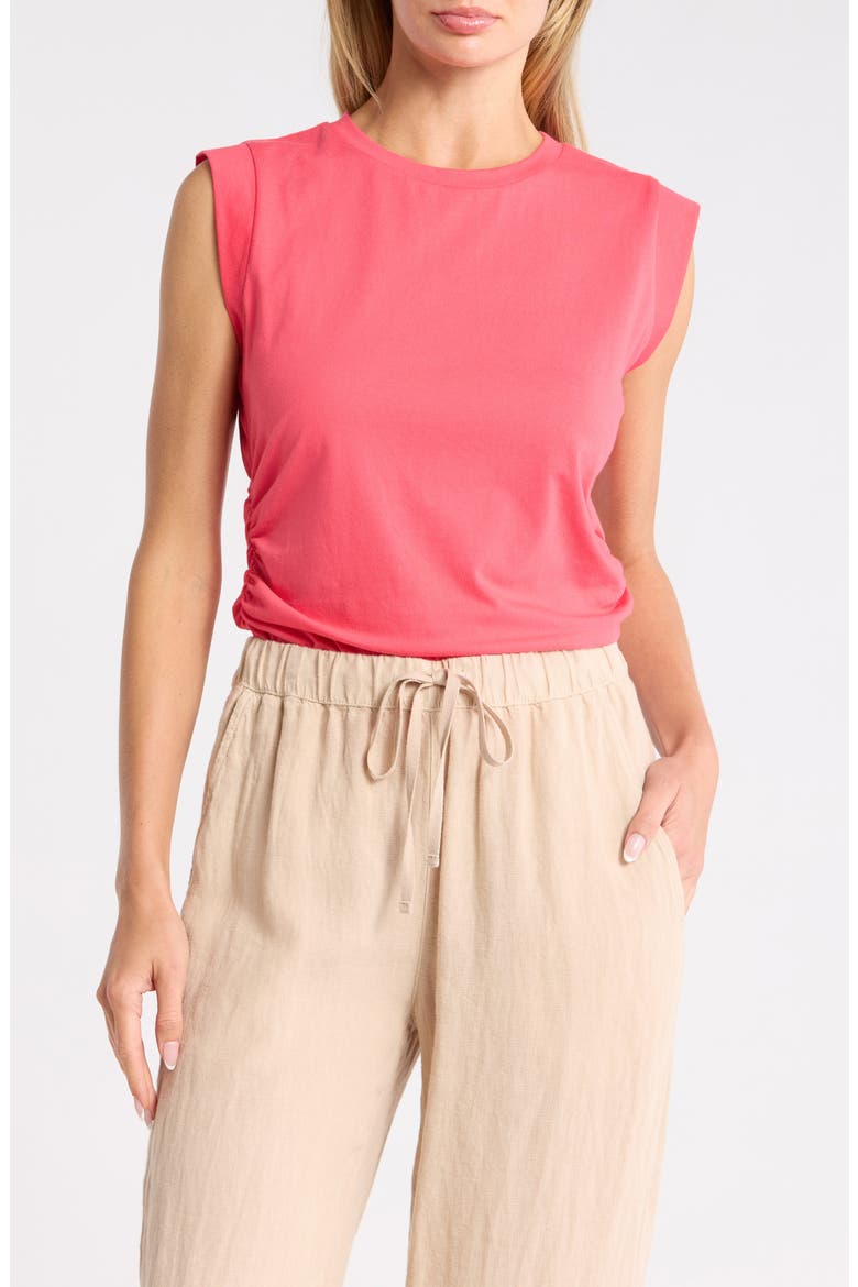 Side Ruched Cotton Blend Tank, Main, color, RED GERANIUM