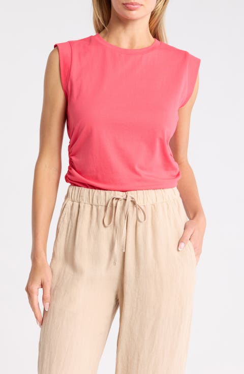 Side Ruched Cotton Blend Tank