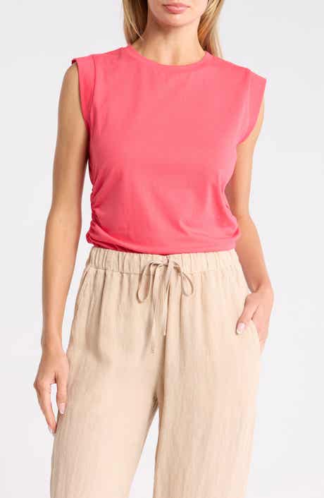 Side Ruched Cotton Blend Tank