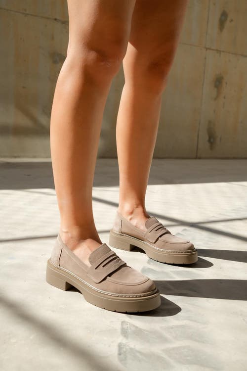 Forever & Always Shoes Josie Platform Loafer In Beige Suede Faux Leather