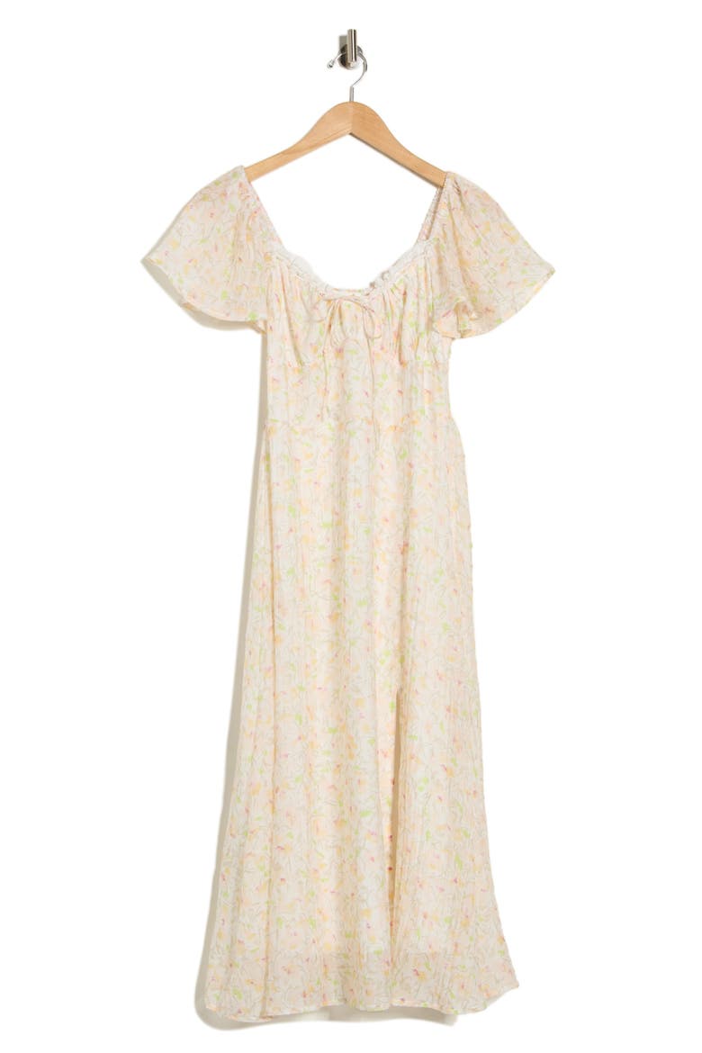 Floral Flutter Sleeve A-Line Dress, Alternate, color, YELLOW FLORAL