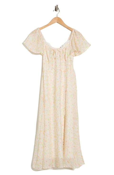 Floral Flutter Sleeve A-Line Dress