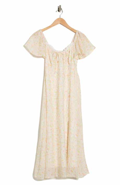 Lush Floral Flutter Sleeve A-Line Dress