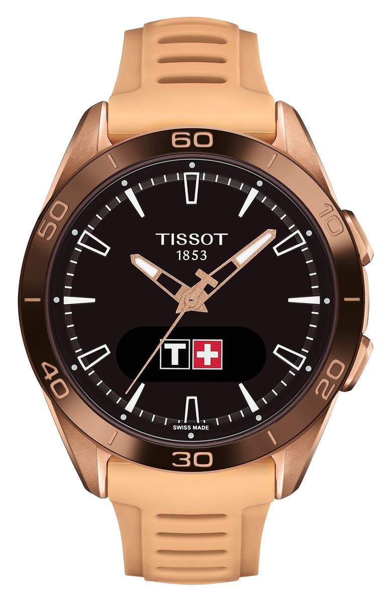 Tissot T-Touch Connect Sport Solar Smart Silicone Strap Watch, 42mm, Main, color, Beige