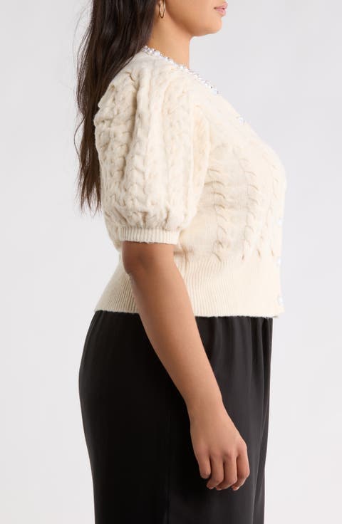 Faux Pearl Trim Cardigan