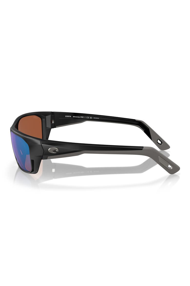57mm Polarized Rectangular Sunglasses, Alternate, color, MATTE BLACK/ GREEN MIRROR 580G