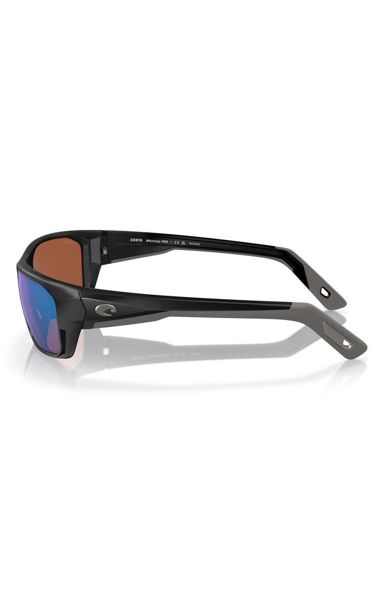Costa Del Mar 57mm Polarized Rectangular Sunglasses, Alternate, color, Matte Black/ Green Mirror 580G