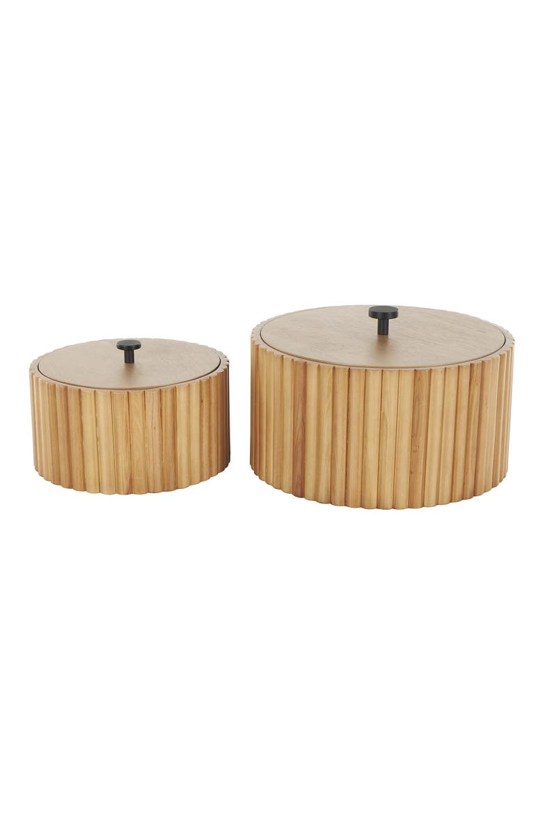 Set of Two Handmade Wood Slatted Storage Bins, Main, color, BROWN