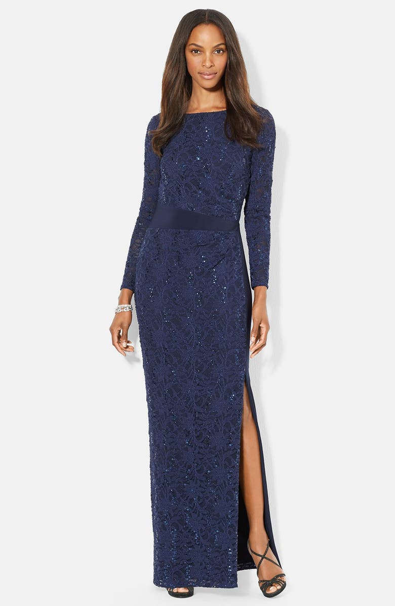 Lauren Ralph Lauren Sequin Lace & Jersey Gown | Nordstrom