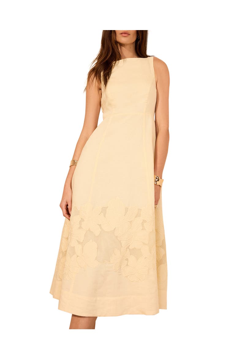 Linen Blend Lace Midi Dress, Alternate, color, Yellow