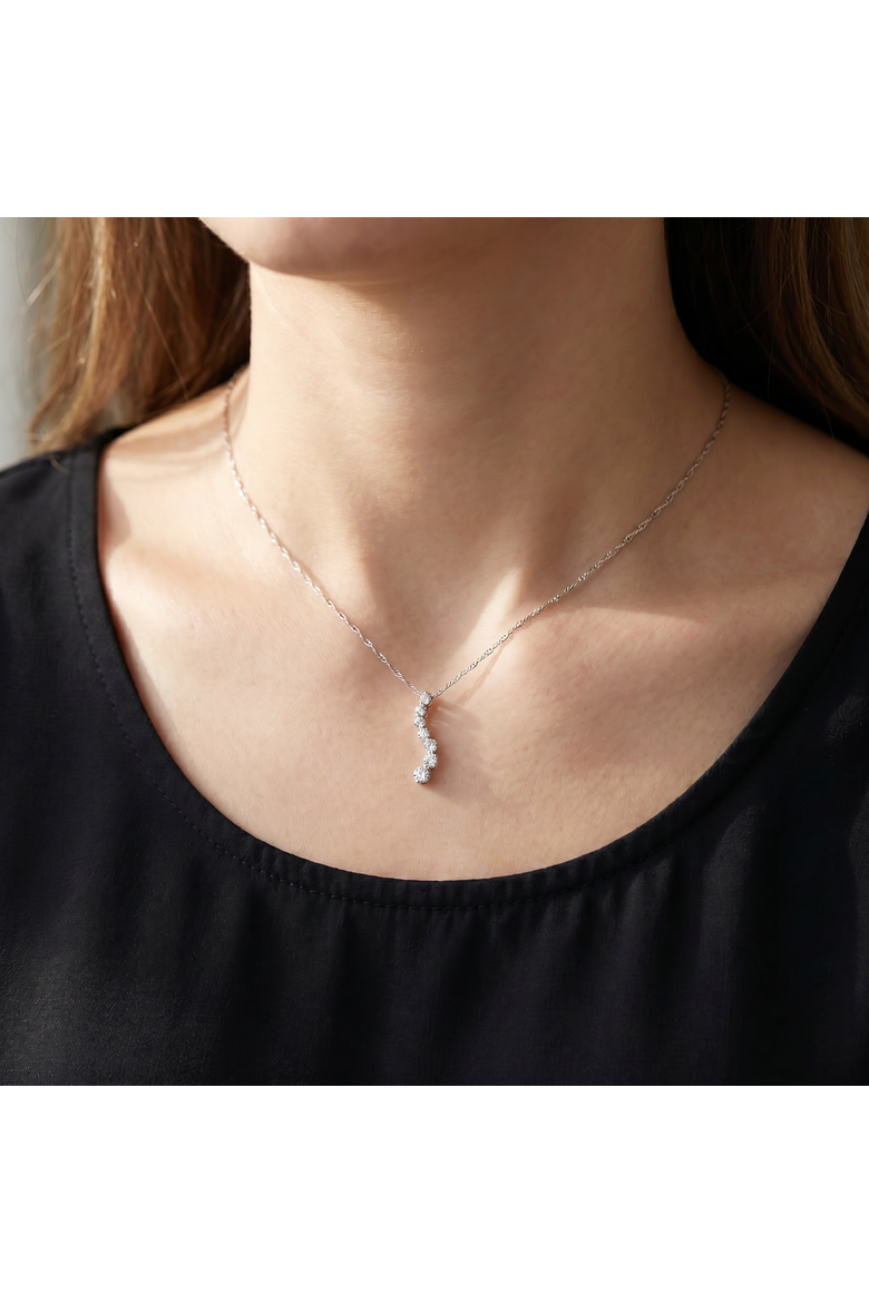 1/2Ct Diamond Journey Pendant 18" Women's Necklace Lab Grown 3/4" Tall, Alternate, color, Silver