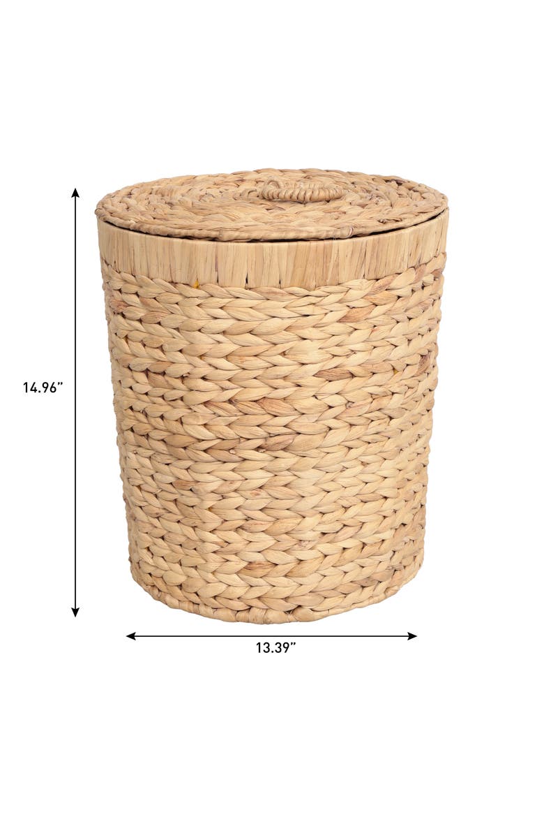 Handwoven Water Hyacinth 5.7-Gallon Tapered Round Wicker Watebasket with Lid, Alternate, color, Natural