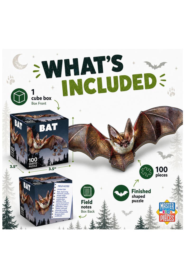 Bat 100 Piece Shaped Jigsaw Puzzle, Alternate, color, Multicolor