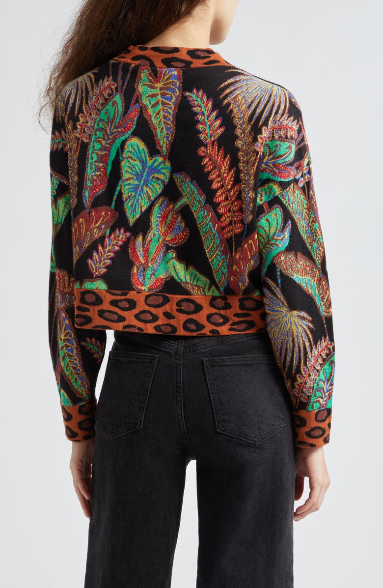 FARM Rio Cool Foliage Jacquard Crop Cardigan, Alternate, color, 