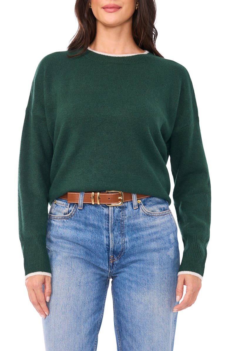 Vince Camuto Tipped Crewneck Sweater, Main, color, Windsor Moss