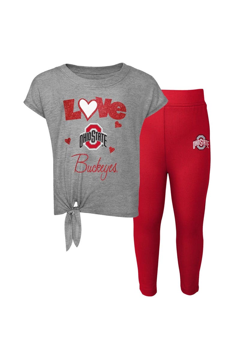 Outerstuff Toddler Heathered Gray/Scarlet Ohio State Buckeyes Forever Love Team T-Shirt & Leggings Set, Main, color,