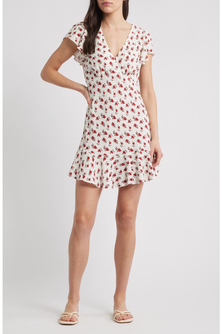 Alba Floral Crepe Minidress, Main, color, HAZY ROSE DEEP RED
