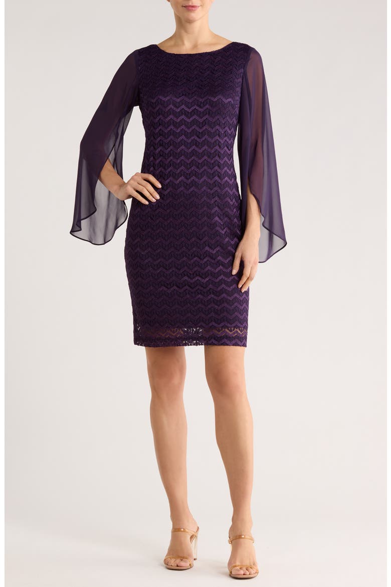 Cape Sleeve Chevron Dress, Main, color, EGGPLANT