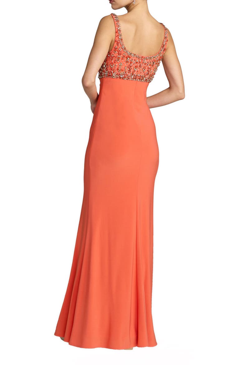 Sleeveless Scoop Neck Embellished Jersey Gown, Alternate, color, Coral