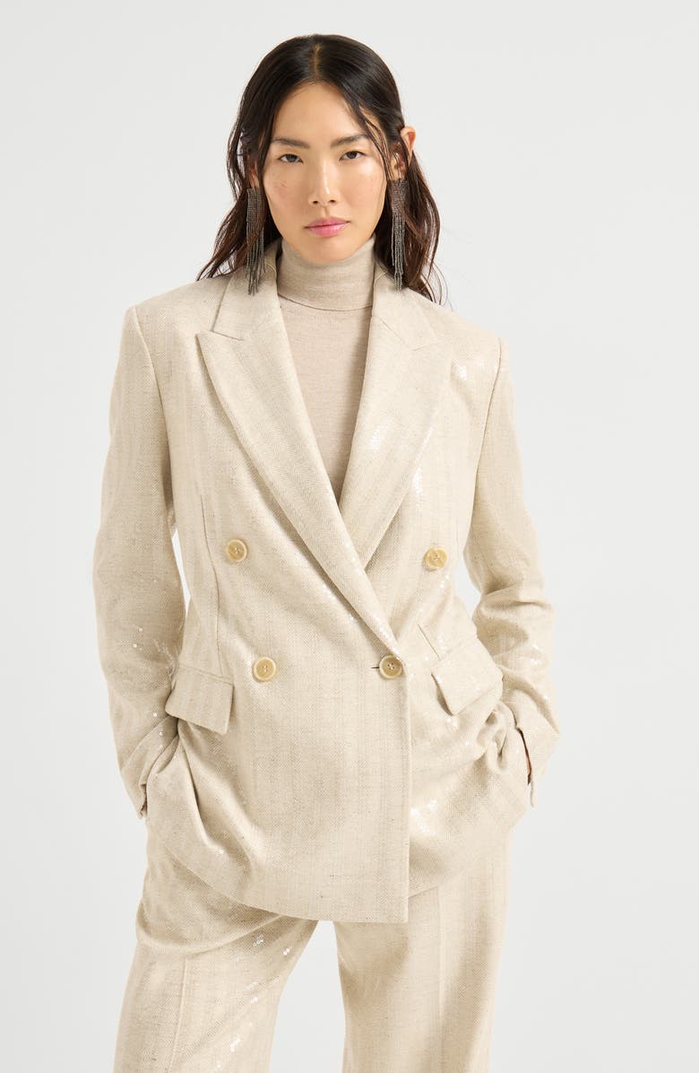 Brunello Cucinelli Dazzling chevron blazer, Alternate, color, Buff