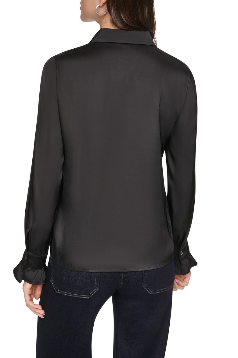 Animal Heat Set Studs Satin Button-Up Shirt, Alternate, color, BLACK
