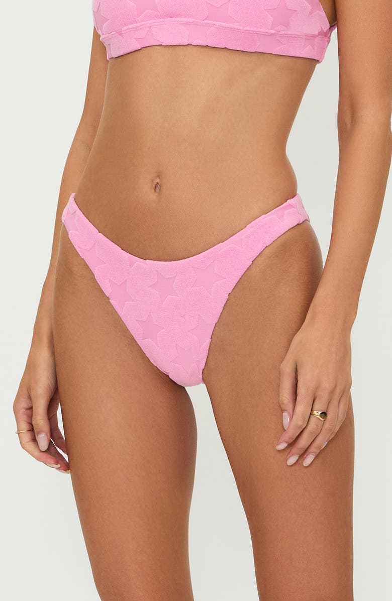 Beach Riot Kaylin Rib High Cut Bikini Bottoms, Main, color, Prism Pink Star