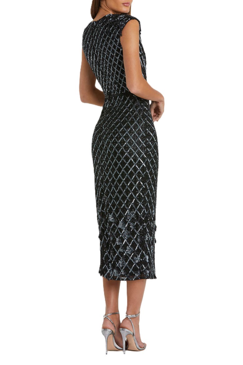 Fringe Detailed High Neck Cap Sleeve Midi Dress, Alternate, color, Black