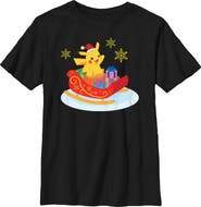 POKEMON Boys' Christmas Pikachu Sleigh Short Sleeve Graphic T-Shirt