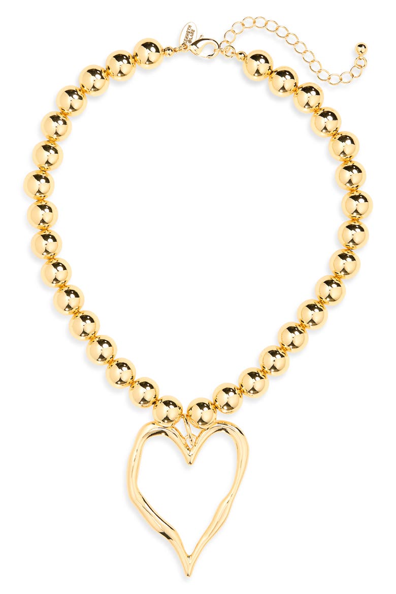 Open Heart Bead Pendant Necklace, Main, color, GOLD
