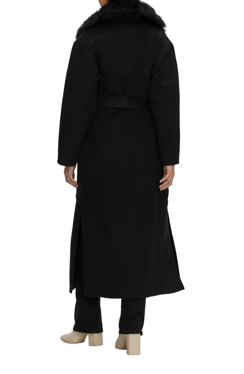 GORSKI Double Face Wool And Cashmere Coat, Detachable Genuine Shearling Collar, Belted, Alternate, color, Black/Black