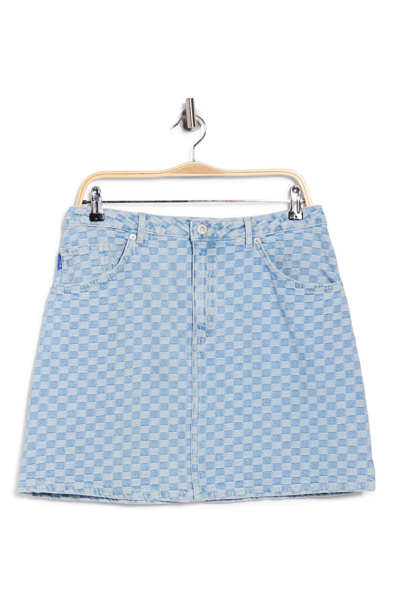 BOSS Gami Check Denim Skirt, Alternate, color, Light/ Pastel Blue