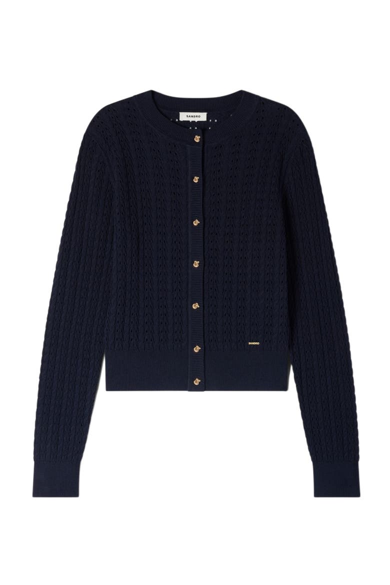 Cropped textured knit cardigan, Alternate, color, Navy blue