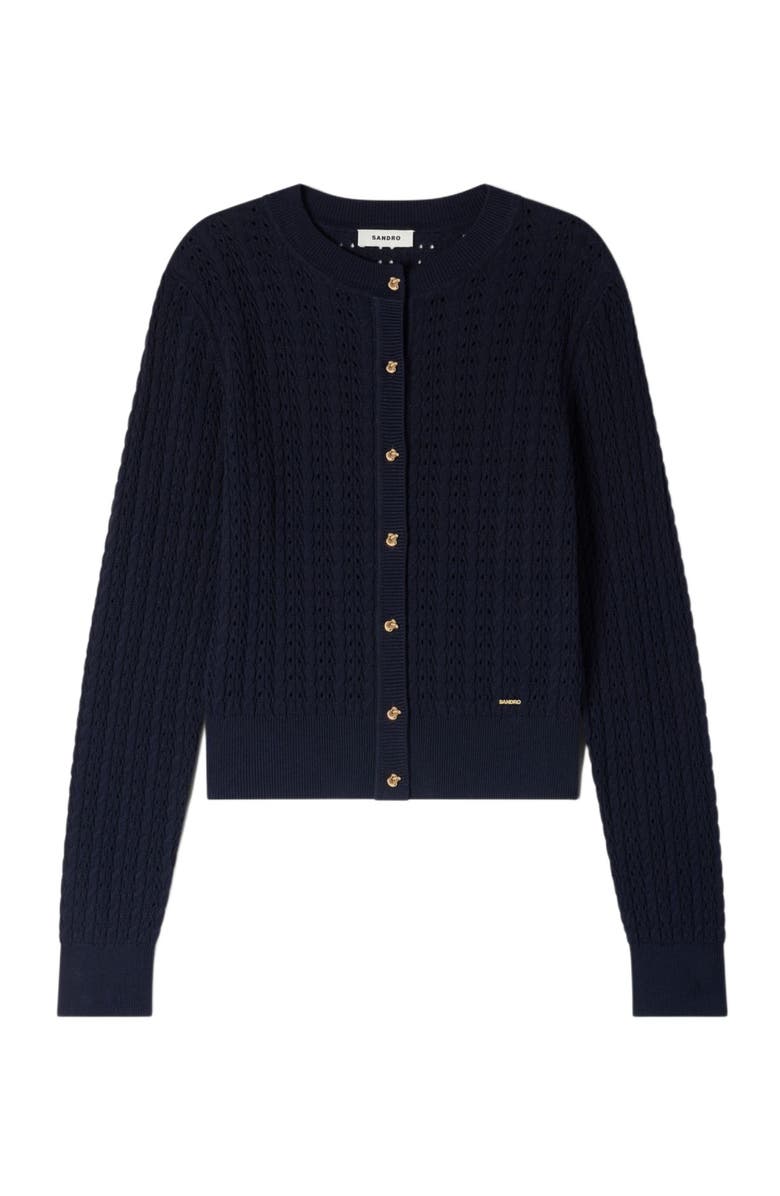 SANDRO Cropped textured knit cardigan, Alternate, color, Navy Blue
