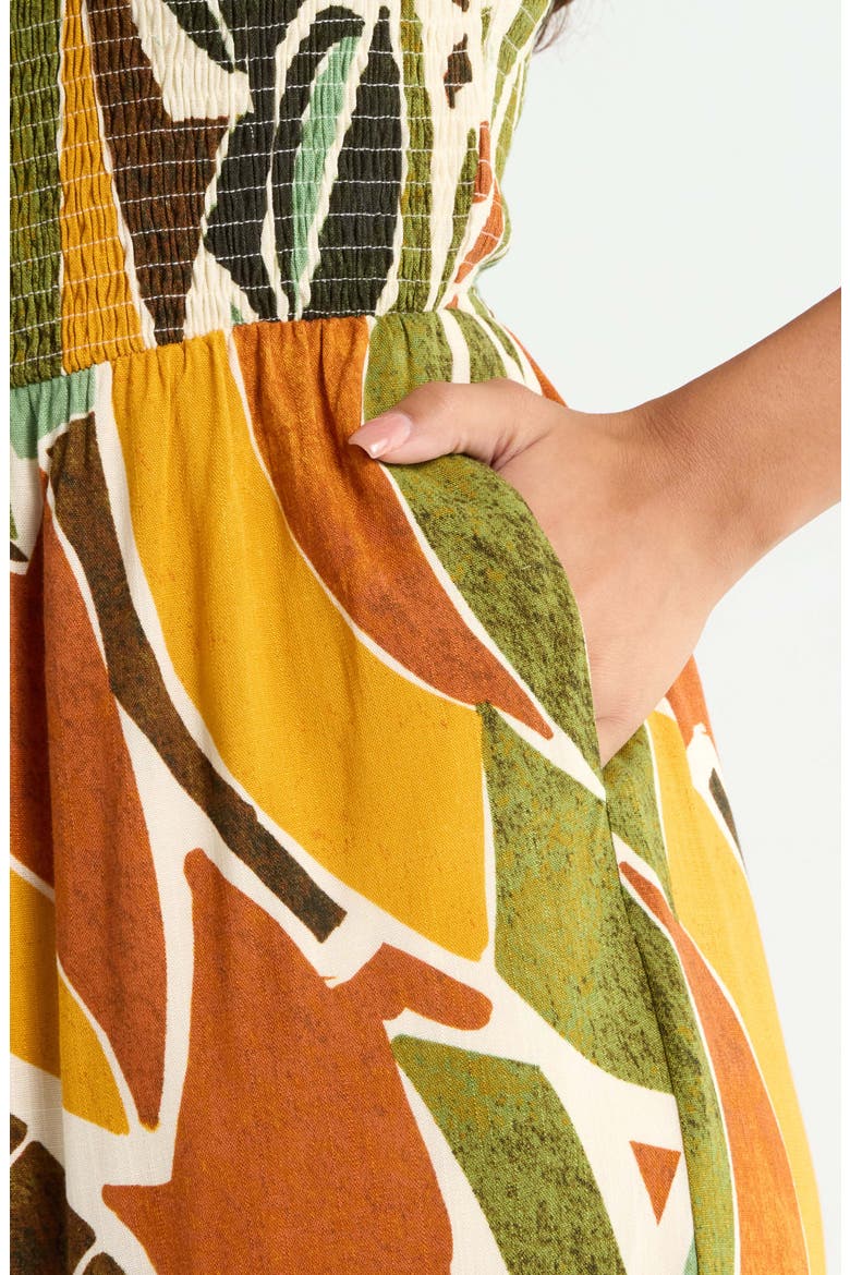 Reina Print Smocked Strapless Jumpsuit, Alternate, color, BROWN-ORANGE