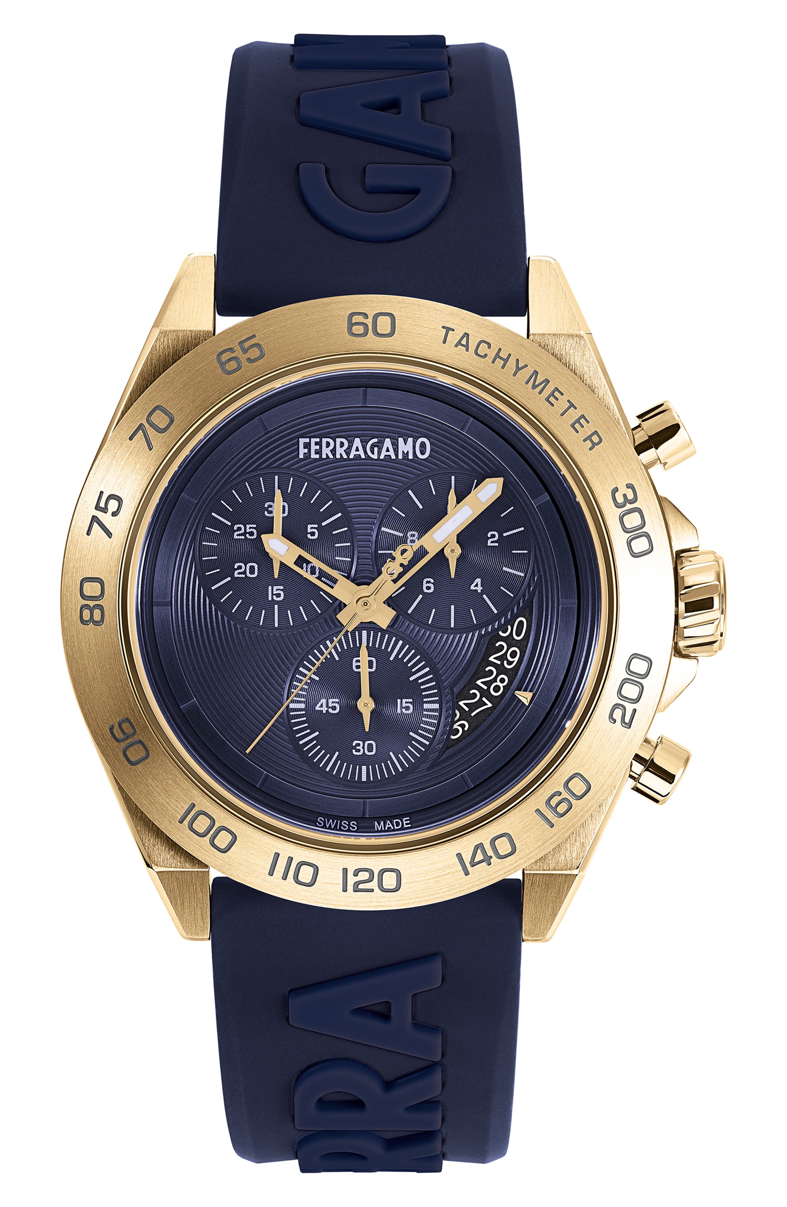 FERRAGAMO Chronograph Silicone Strap Watch, 43mm