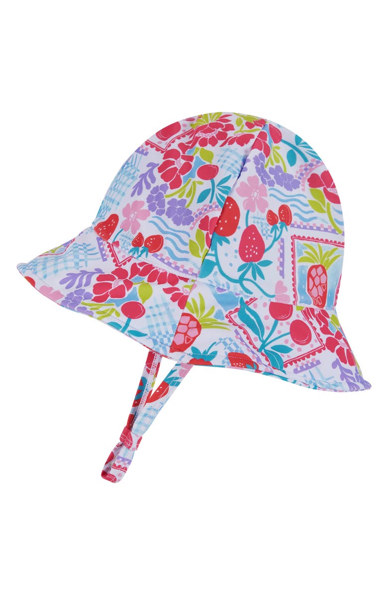 Andy & Evan Fruit Print Skirted One-Piece Rashguard & Hat Set, Alternate, color, White Fruit
