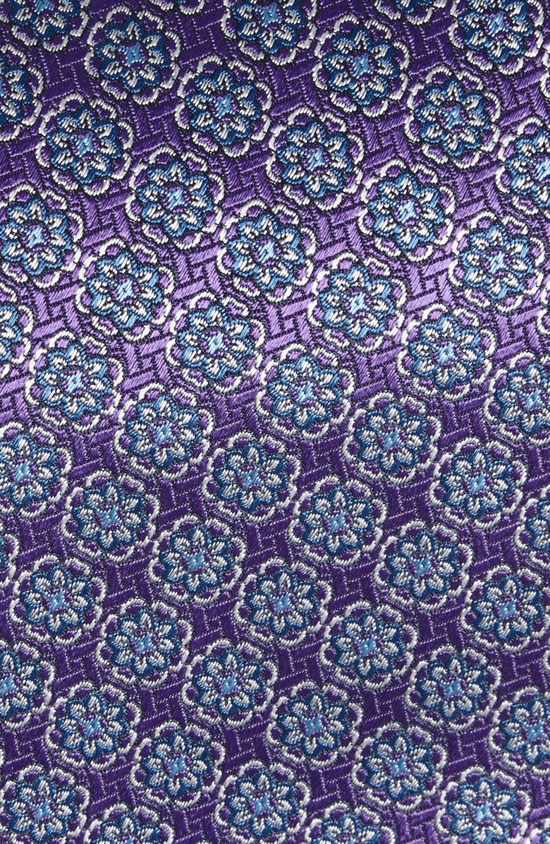 David Donahue Floral Medallion Silk Tie, Alternate, color, Purple