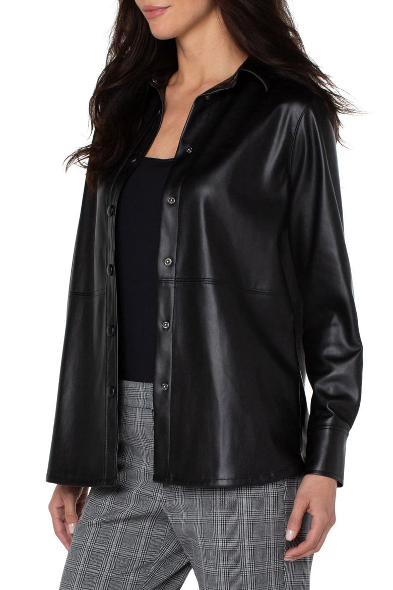 Seamed Faux Leather Shacket, Alternate, color, BLACK