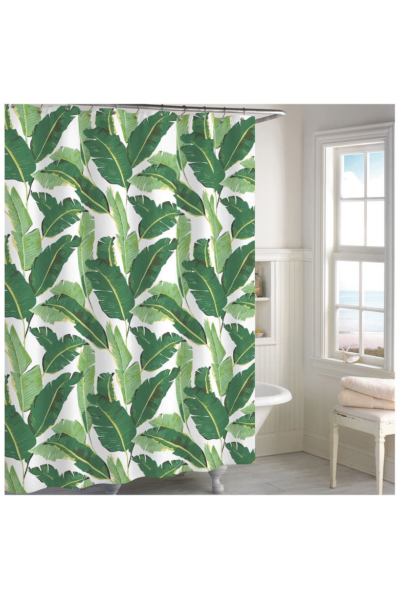 Miami Leaf Shower Curtain, Main, color, GREEN