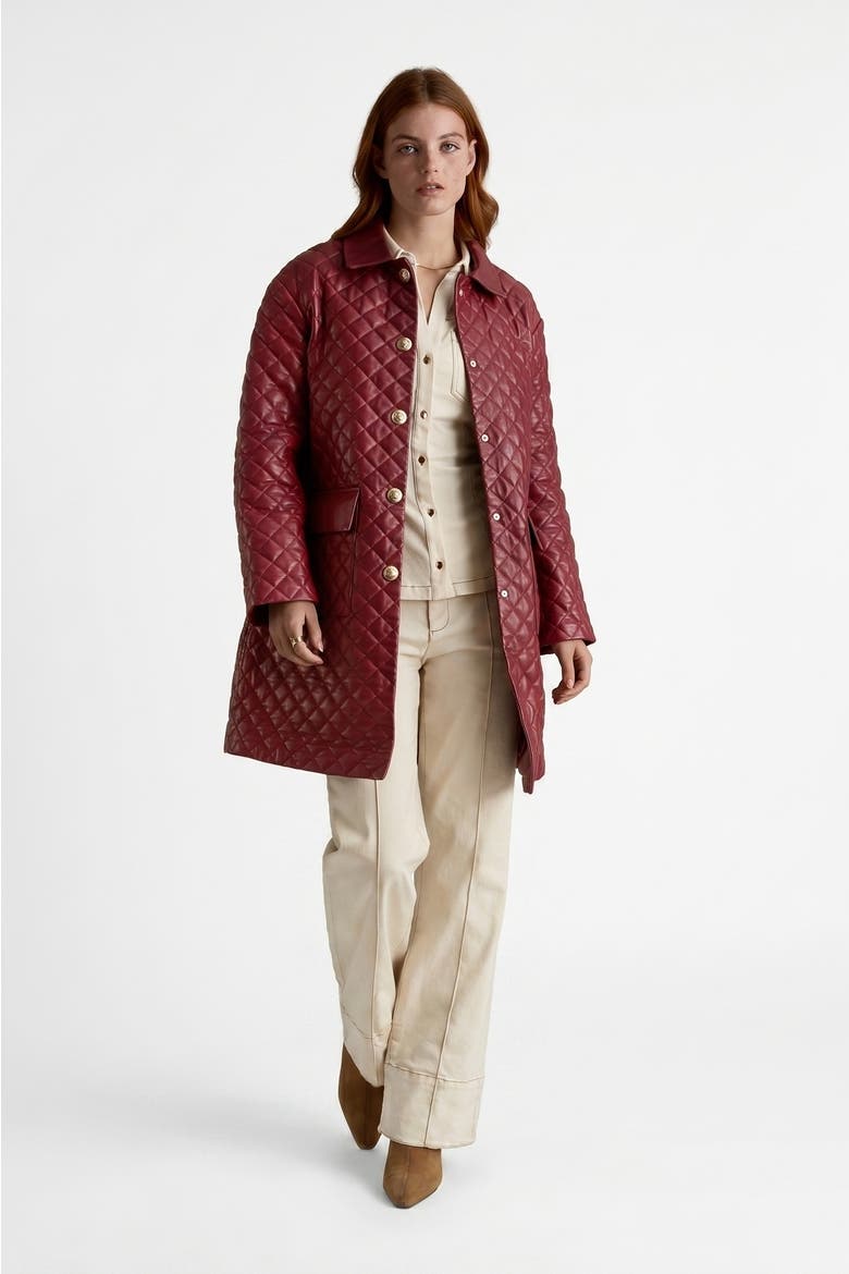 Holland Quilted Leather Coat, Alternate, color, Light Burgundy