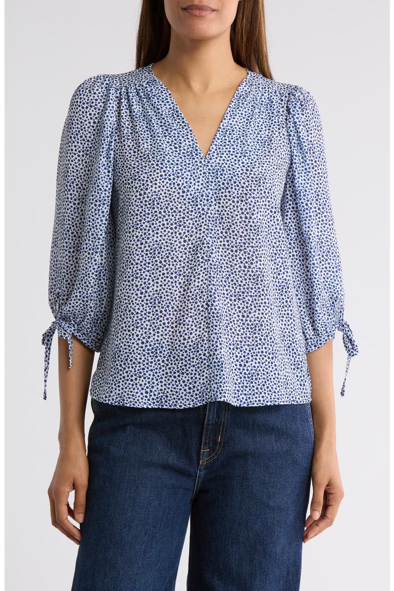 Dot V-Neck Long Sleeve Top, Main, color, BLUE