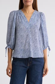 Renee C Dot V-Neck Long Sleeve Top