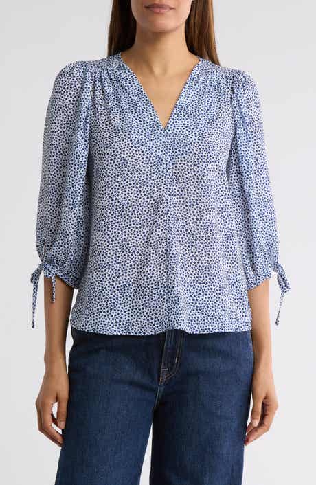 Renee C Dot V-Neck Long Sleeve Top