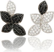 SUZY LEVIAN Sterling Silver Mismatched Flower CZ Pavé Earrings