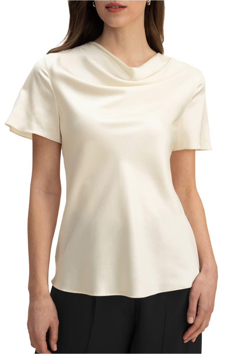 Lilysilk Cowl Neck Short Sleeves Silk T-Shirt, Main, color, Lily White