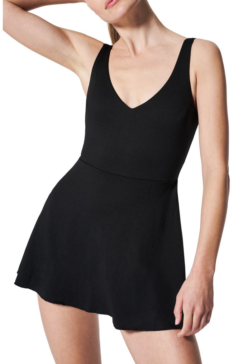 Piqué Shaping Skirted One-Piece Swimsuit, Main, color, VERY BLACK