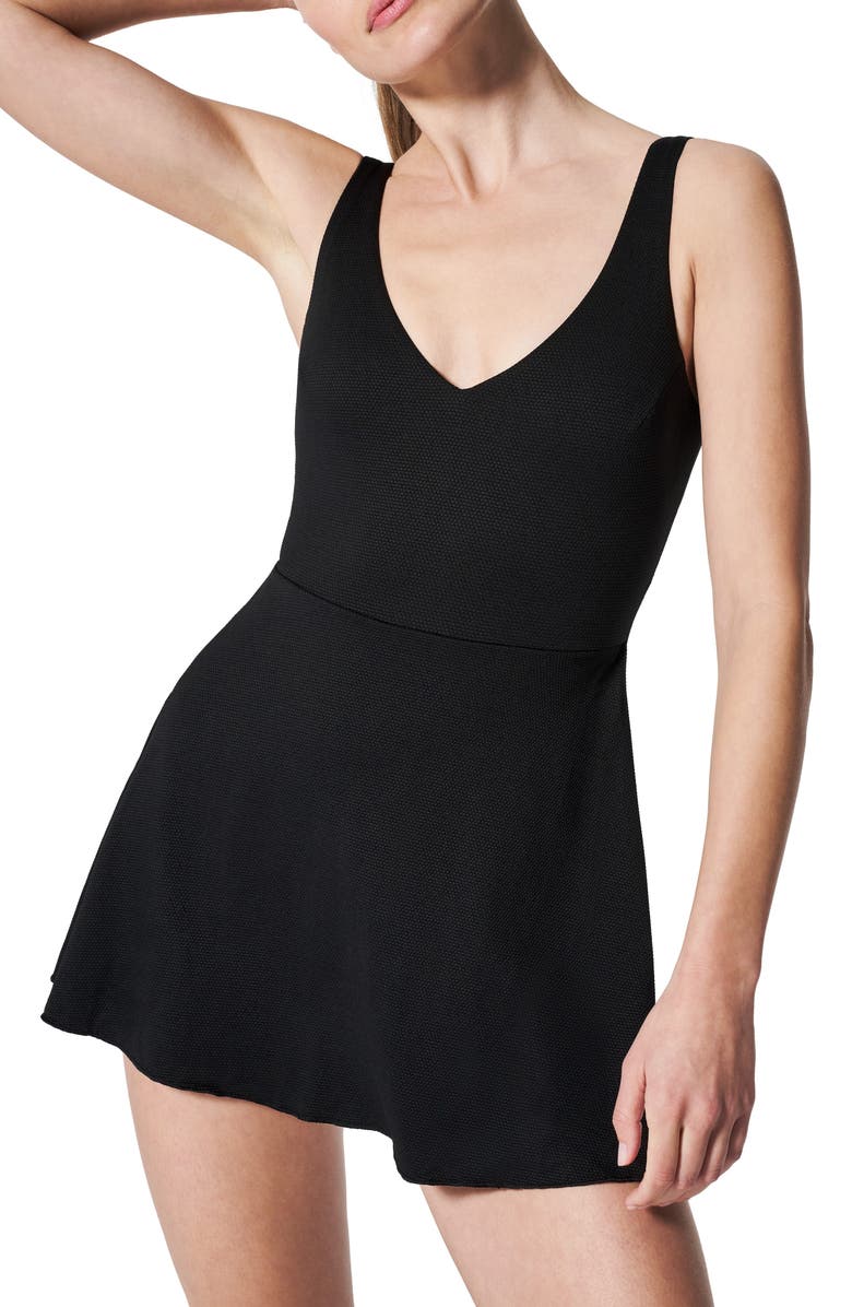 SPANX<sup>®</sup> Piqué Shaping Skirted One-Piece Swimsuit, Main, color, 