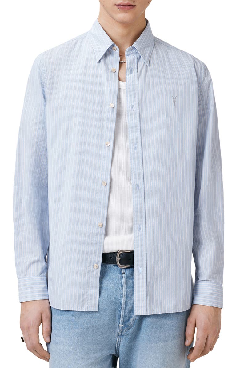 AllSaints Saint Stripe Button-Up Shirt, Alternate, color, 